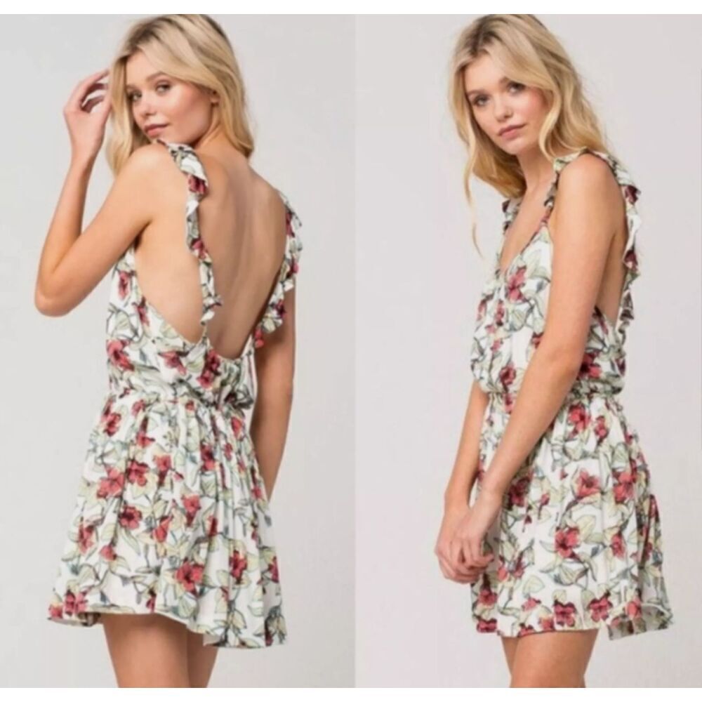 Free People Dear You Floral Mini Ruffles Tie Sides Sleeveless Lined Size Small